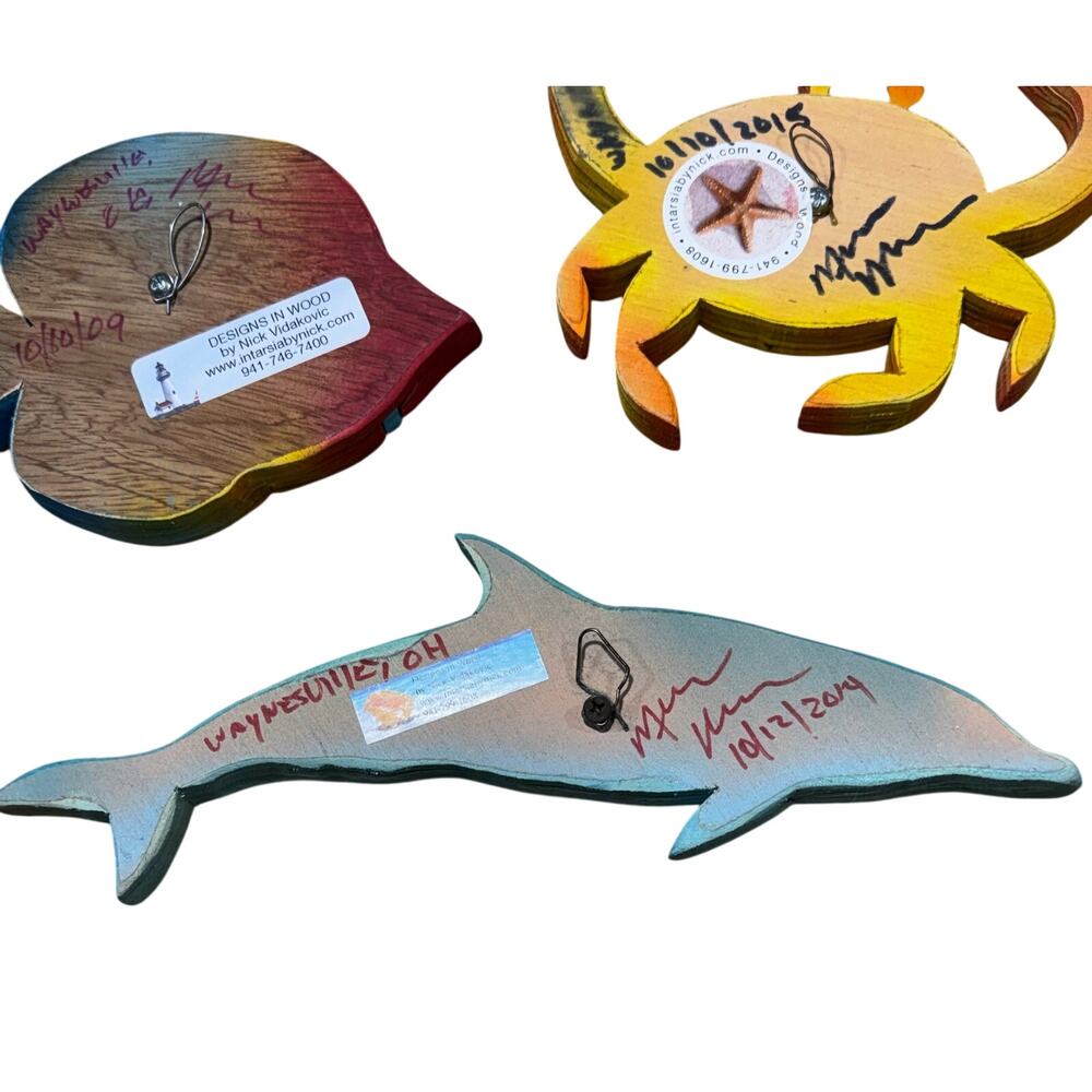Nick Vidakovic Intarsia Fish Dolphin Crab Nautical Wood Art - Picture 14 of 16